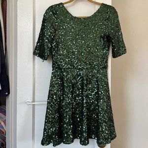 French Connection midi sleeve sequin dress dark green size 4/6